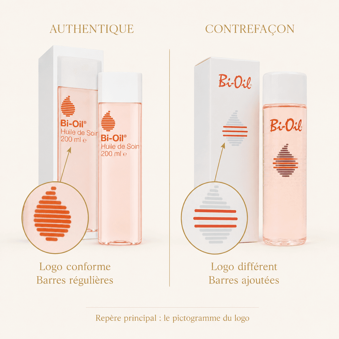 Comparaison entre un flacon authentique et une contrefaçon